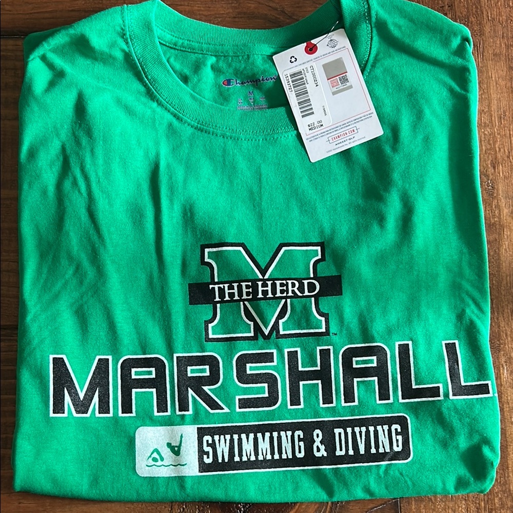 Champion Green Swim Tee with Marshall Graphics